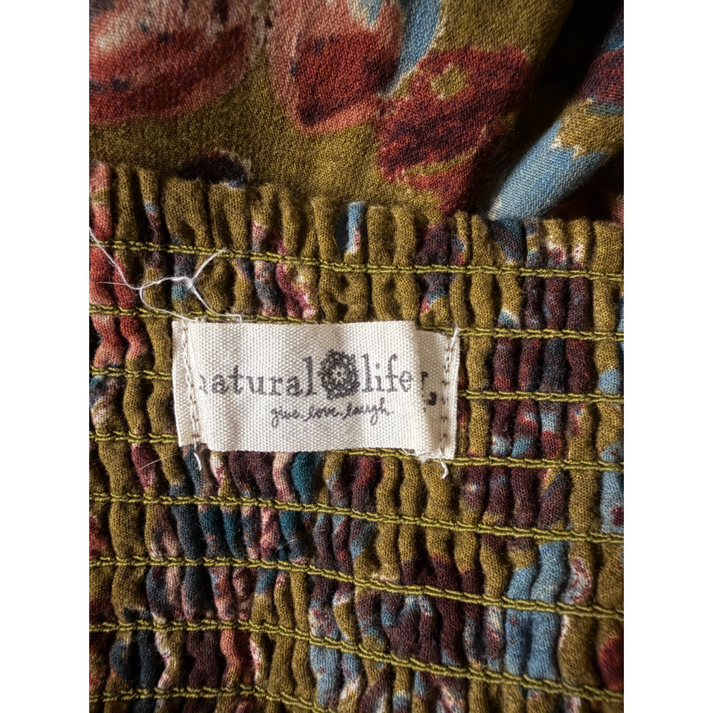 Natural Life Maxi Boho Skirt XL Watercolor Floral Granola Cottage Smocked Back - Picture 3 of 3